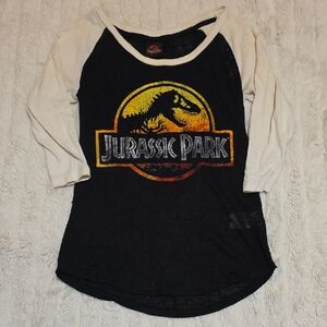 Vintage Jurassic Park Black and White Raglan Tee